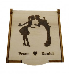 Personalized wooden gift box top view. Perfect Valentine's day gift.