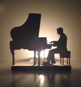 Unique Wooden Candle Holder / Stand Pianist - Piano man with candle