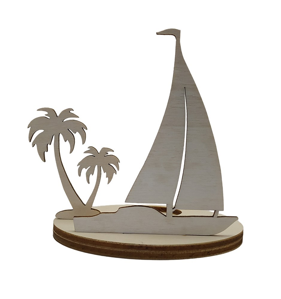 Unique Wooden Candle Holder / Stand Sailboat Sunset Island Unique Wooden Candle Holder / Stand Sailboat Sunset Island