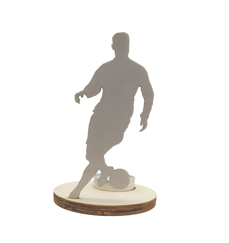 Unique Wooden Candle Holder / Stand football Player Dribbling