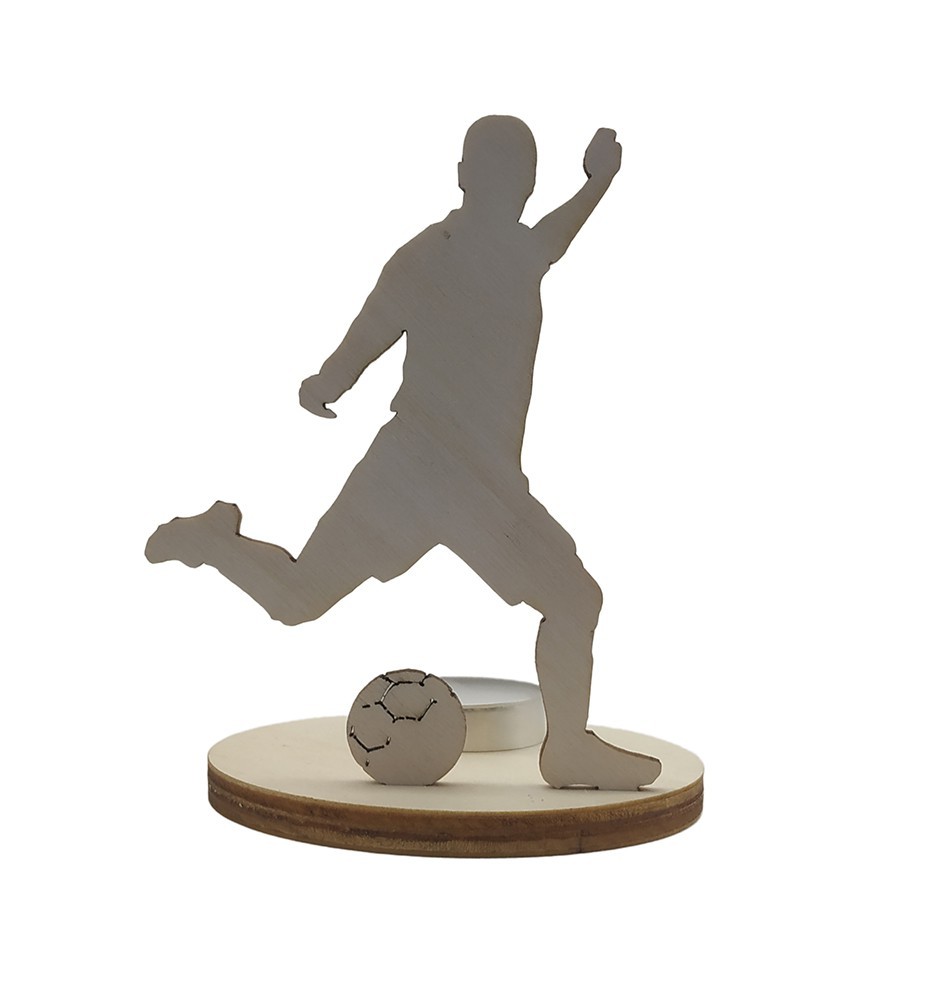 Unique Wooden Candle Holder / Stand football Player Shooting on goal