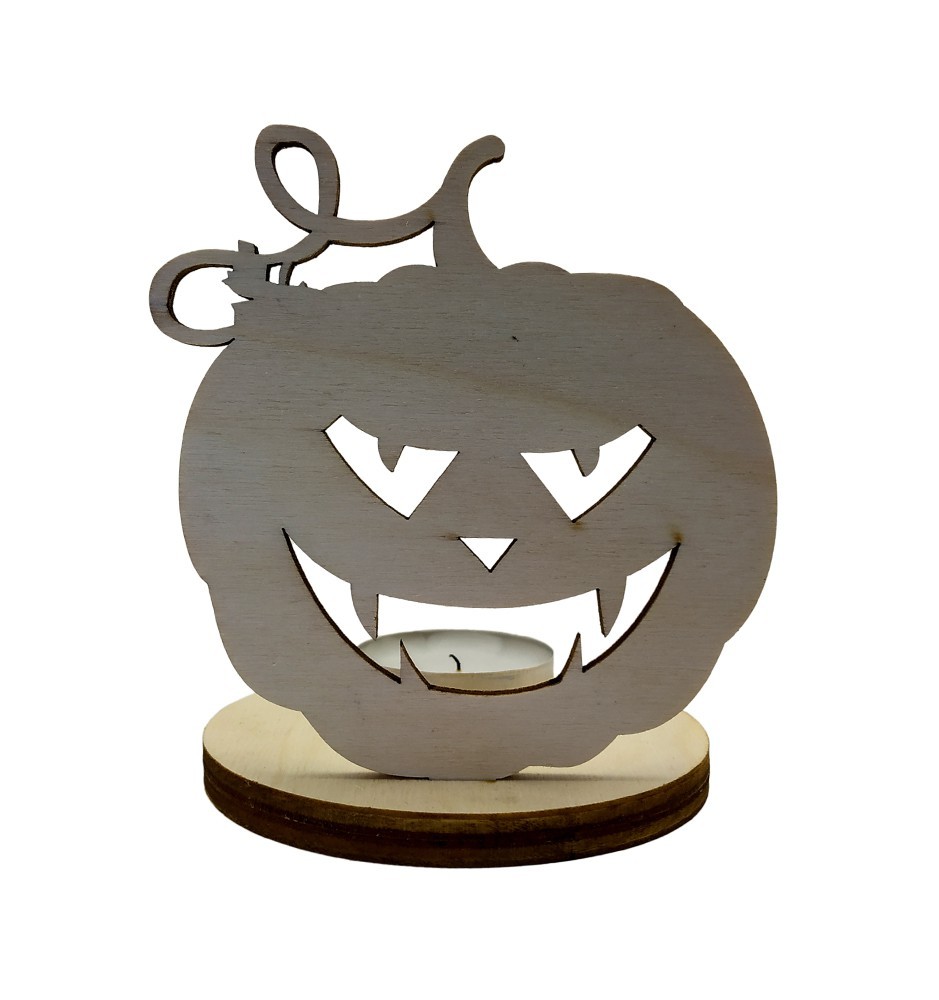 Unique Wooden Halloween Candle Holder / Stand Pumpkin