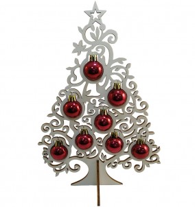 Decorative Table Christmas Tree with red Christmas Ornaments - Front view