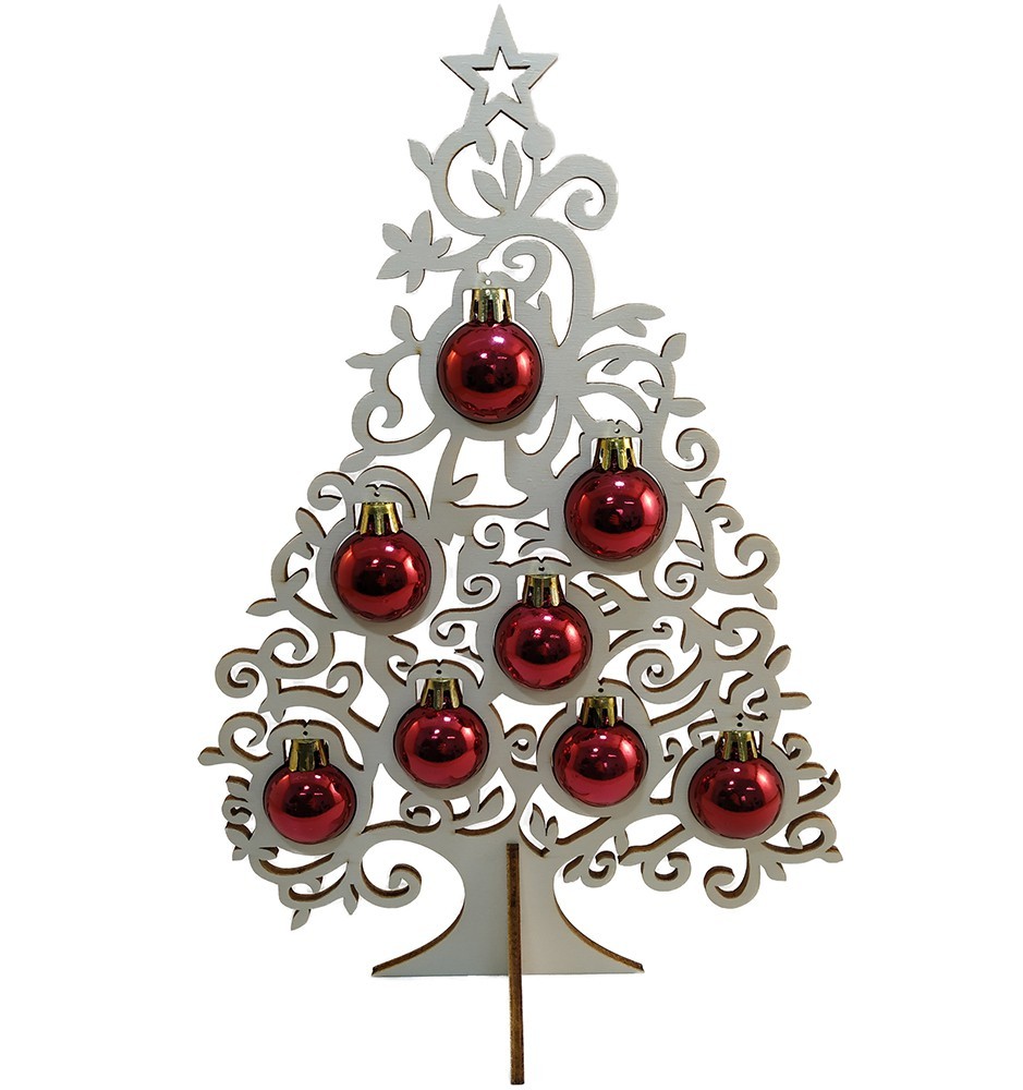 Decorative Table Christmas Tree with red Christmas Ornaments - Front view Decorative Table Christmas Tree with red Christmas Ornaments - Front view