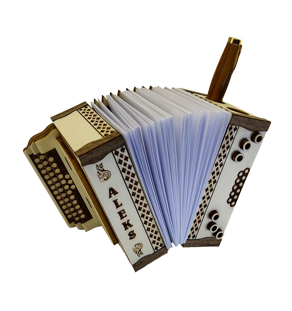 Pencil stand in the shape of the accordion with paper slips