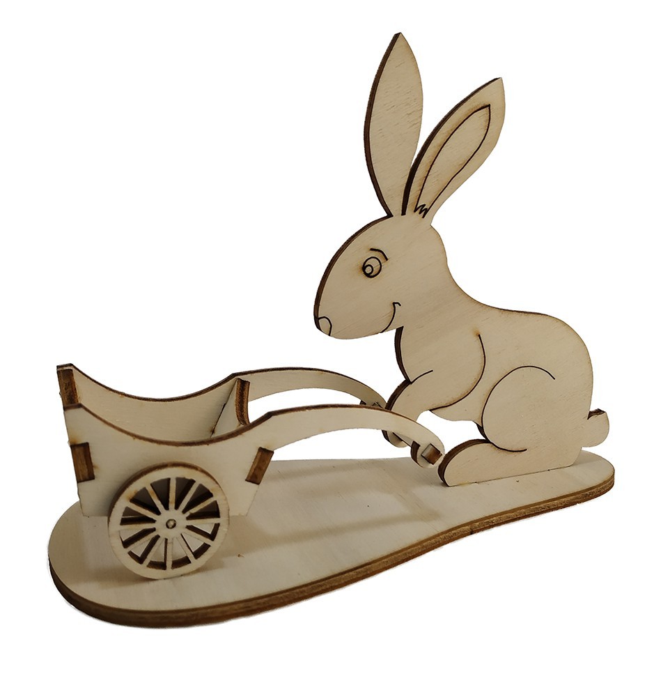 Easter bunny with a wheelbarrow for easter eggs - front view Easter bunny with a wheelbarrow for easter eggs - front view