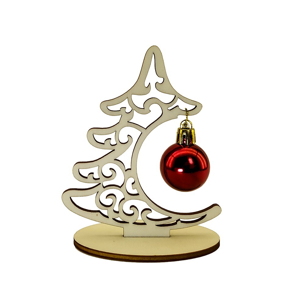 Dekorativna namizna lesena božična smrečica z okraskom - miniaturna
