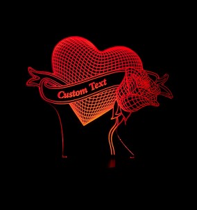 3D  LED Lamp  Personalized Love Heart & Rose - Valentine's Day Gift
