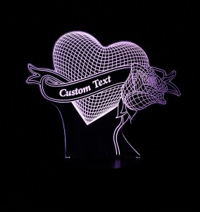 3D  LED Lamp  Personalized Love Heart & Rose - Valentine's Day Gift