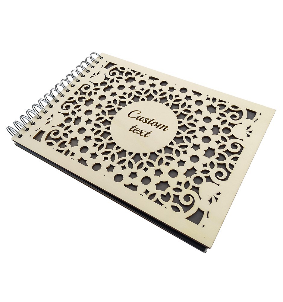 Personalized Photo Album With Custom Wooden Covers - Flowers Design