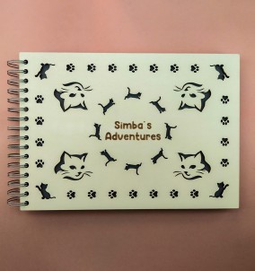Personalized Cat Photo Album With Custom Wooden Covers - Kitty Design