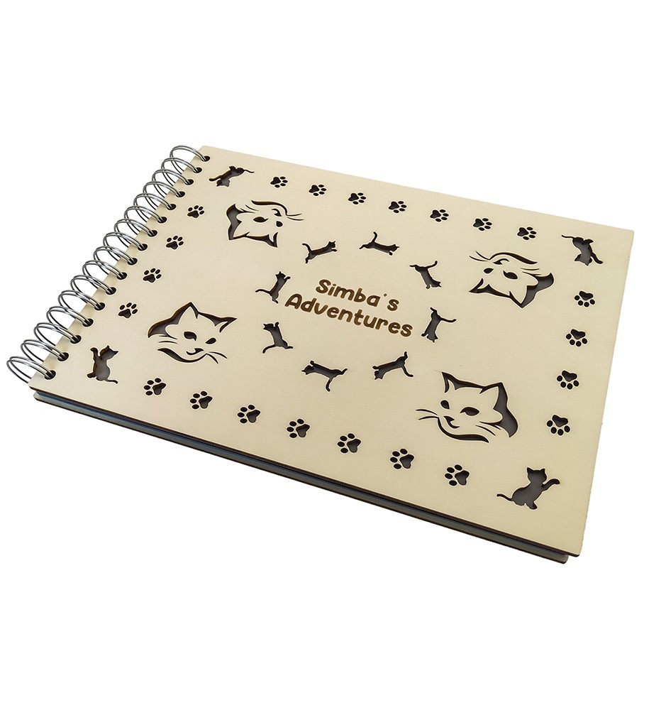 Personalized Cat Photo Album With Custom Wooden Covers - Kitty Design Personalized Cat Photo Album With Custom Wooden Covers - Kitty Design