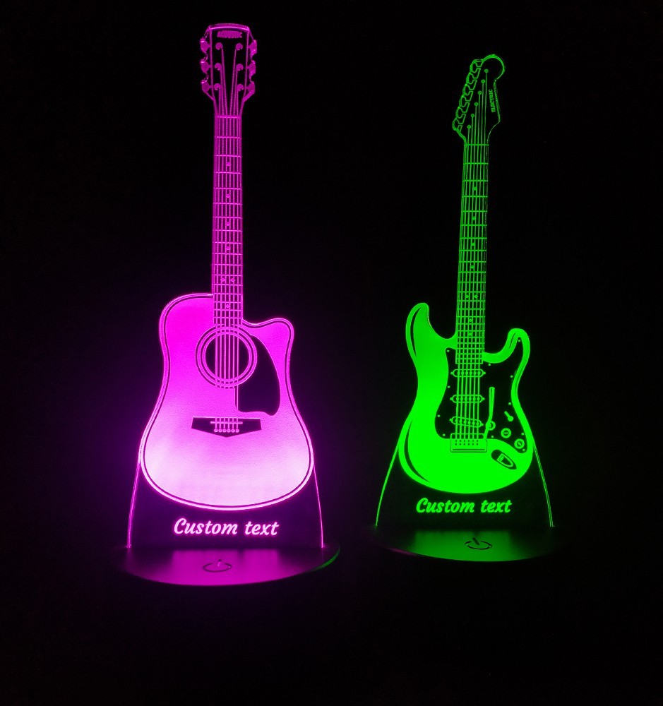 3D LED nočna lučka / svetilka v obliki kitare- Personalizirano darilo