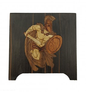 Money Box Greek Warrior Achilles made from veneer marquetry - front view